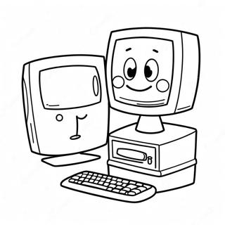 Cute Cartoon Computer Coloring Page | Computer coloring page