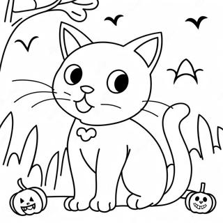 Spooky Black Cat Halloween Coloring Page | Halloween Kitty coloring page