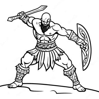 Page à colorier de Kratos en pose de bataille | Page de coloriage Dieu de la guerre