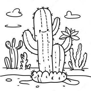 Cute Cactus in a Sunny Desert Coloring Page | Simple Desert coloring page