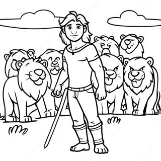 Mutiger Daniel umgeben von Löwen Ausmalbild | Daniel in der Löwengrube Ausmalbild
