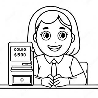 Happy Bank Teller Coloring Page | Bank coloring page
