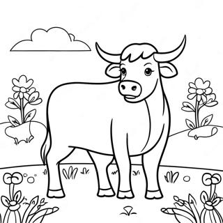 Ferdinand the Bull in a Peaceful Meadow Coloring Page | Ferdinand coloring page