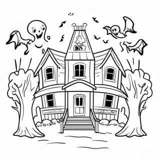 Krypande Spökhus med Spöken Målarbild | Spökhus Spooky Halloween målarbild