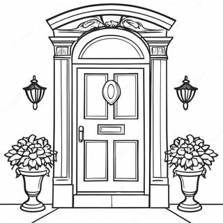 Coloring Page of a Bright Red Front Door | Doors coloring page