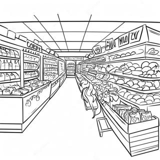 Busy Grocery Store Aisle Coloring Page | Grocery Store coloring page