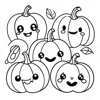 Adorable Pumpkins with Smiling Faces Coloring Page | Cute Pumpkin Patch coloring page