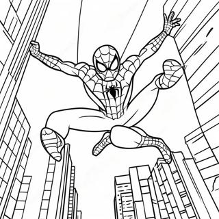 Spiderman Swinging Through the City Coloring Page | Spiderman Valentine coloring page