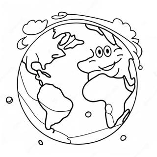 Colorful Earth with Smiling Faces Coloring Page | Happy Earth Day coloring page