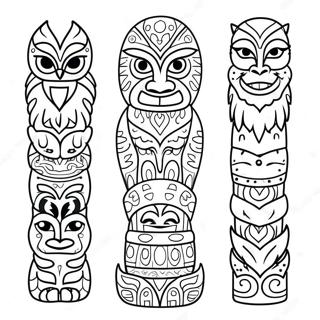 Colorful Totem Pole with Animals Coloring Page | Totem Pole coloring page