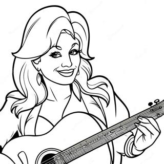 Dolly Parton with Guitar Coloring Page | Dolly Parton coloring page