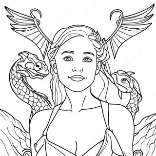 Daenerys Targaryen with Dragons Coloring Page | Game of Thrones coloring page