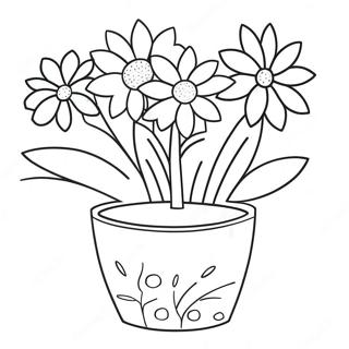 Flower Pot with Colorful Flowers Coloring Page | Flower Pot coloring page