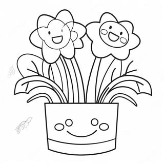 Cute Flower Pot with Smiling Face Coloring Page | Flower Pot coloring page