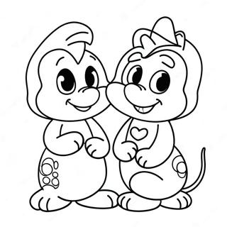 Adorable Disney Characters in Love Coloring Page | Cute Disney Valentines coloring page