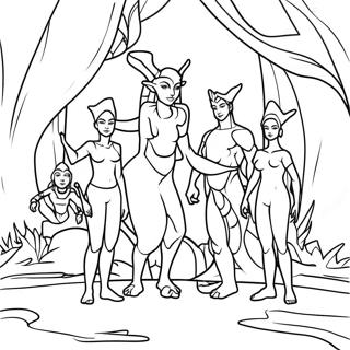 Na'vi Familienszene Ausmalbild | Avatar Weg des Wassers Ausmalbild