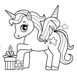 Sparkling Birthday Unicorn Coloring Page | Birthday Unicorn coloring page