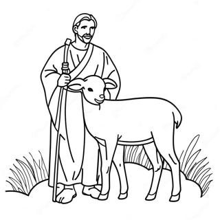 Gentle Shepherd with Lamb Coloring Page | Good Shepherd coloring page