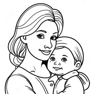 Caring Mom with Child Coloring Page | Mom coloring page