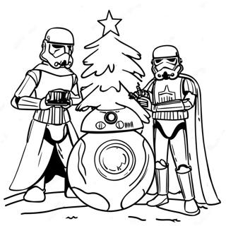 Festive Star Wars Characters Decorating a Tree Coloring Page | Star Wars Christmas coloring page