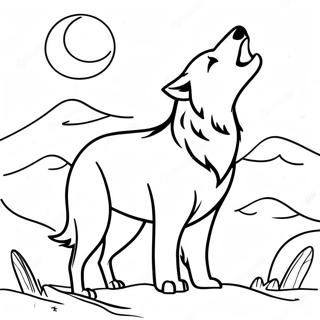 Realistic Wolf Howling at Full Moon Coloring Page | Realistic Wolf in Moonlight coloring page