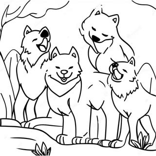 Majestic Wolf Pack in Moonlight Coloring Page | Realistic Wolf in Moonlight coloring page