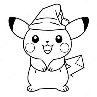Pikachu in a Santa Hat Coloring Page | Christmas Pokemon coloring page