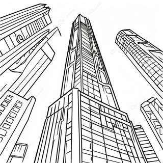 Colorful Skyscraper Building Coloring Page | Building coloring page