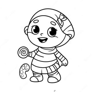 Cute Mummy with Candy Coloring Page | Mummy coloring page
