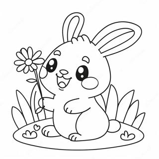 Cute Kawaii Bunny with Flowers Coloring Page | Kawaii Bunny coloring page