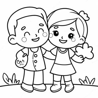 Cheerful Kids Spreading Kindness Coloring Page | World Kindness Day coloring page