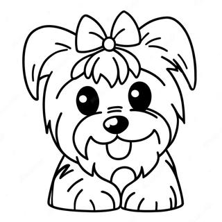 Playful Yorkie with a Bow Coloring Page | Realistic Yorkie coloring page
