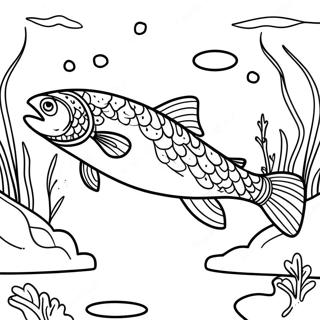 Salmon Swimming in a Stream Coloring Page | Salmon coloring page