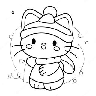 Festive Hello Kitty with Santa Hat Coloring Page | Hello Kitty Christmas coloring page