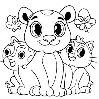 Cute Pink Panther with Friends Coloring Page | Pink Panther coloring page