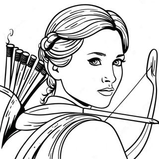 Katniss Everdeen with Bow Coloring Page | Hunger Games coloring page