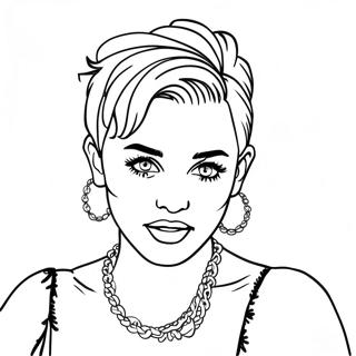 Miley Cyrus with Colorful Hair Coloring Page | Miley Cyrus coloring page