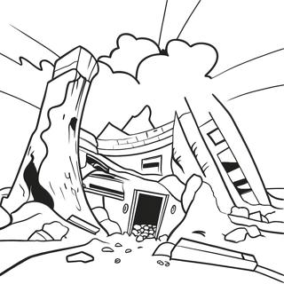 Destructive Earthquake Scene Coloring Page | Earthquake coloring page