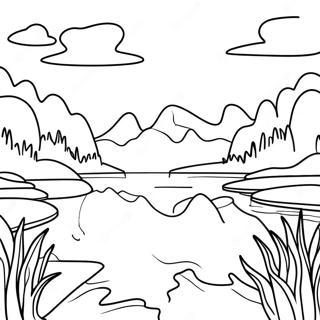 Serene Lake Sunset Coloring Page | Lake App coloring page