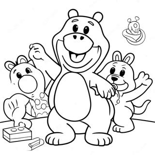 Barney and Friends Playing Coloring Page | Barney coloring page