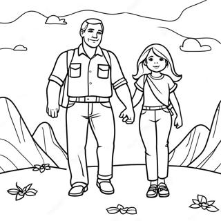 Adventurous Dad and Daughter Coloring Page | Dad and Daughter coloring page