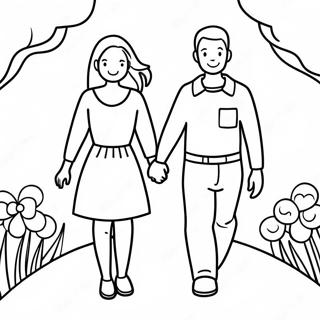Cute Couple Holding Hands Coloring Page | Relationship coloring page