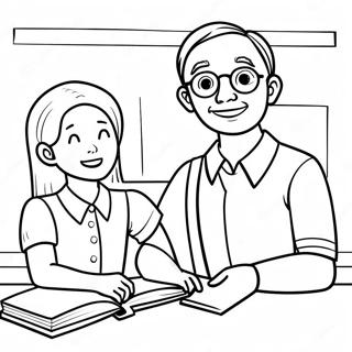 Friendly Teacher with Students Coloring Page | Cute Teacher coloring page