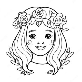Cute Girl with Flower Crown Coloring Page | Cute Girl Easy coloring page