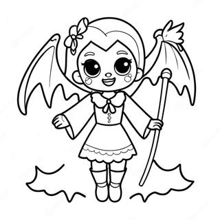 Spooky Girl Vampire with Bat Coloring Page | Girl Vampire coloring page