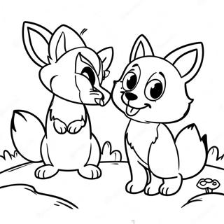 Playful Fox and Hound Friends Coloring Page | Fox and the Hound coloring page