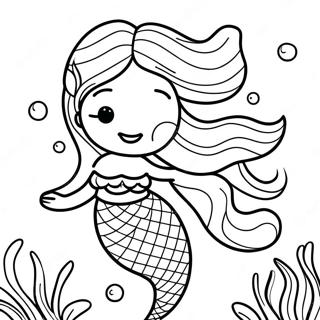 Elegant Black Mermaid with Flowing Hair Coloring Page | Black Mermaid coloring page