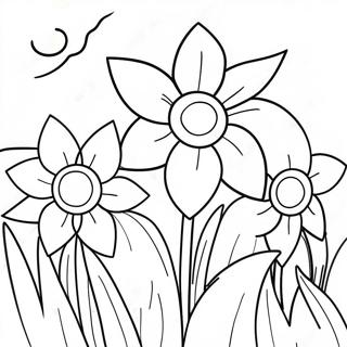 Beautiful Daffodil Garden Coloring Page | Daffodil coloring page