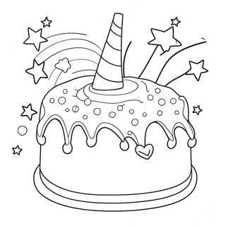 Magical Unicorn Cake with Sparkling Stars Coloring Page | Unicorn Cake coloring page
