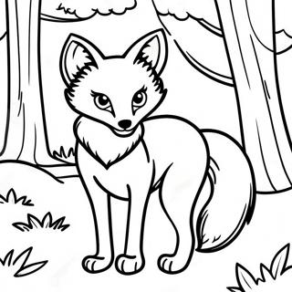 Realistic Fox in a Forest Coloring Page | Realistic Fox coloring page
